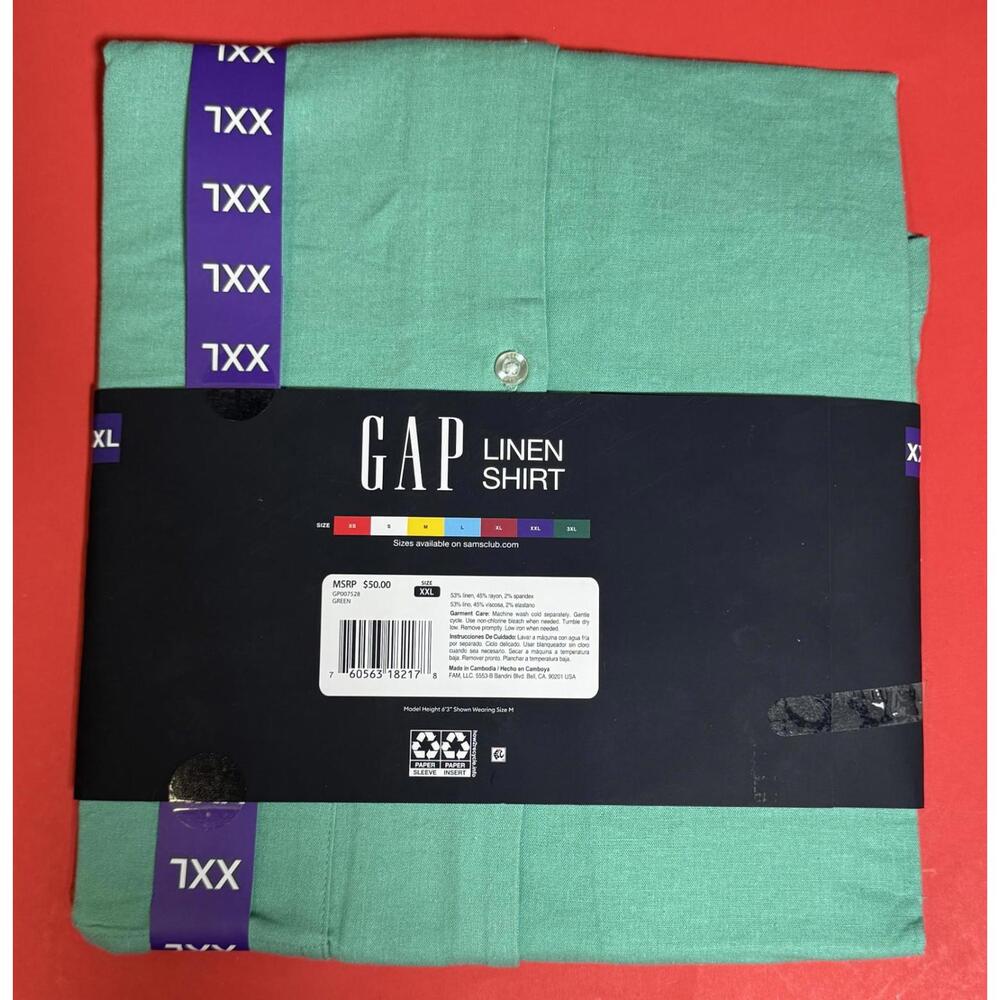 Gap Linen Blend Short Sleeve Relaxed Fit Shirt Green Mens XXL NWT NEW - Picture 5 of 6